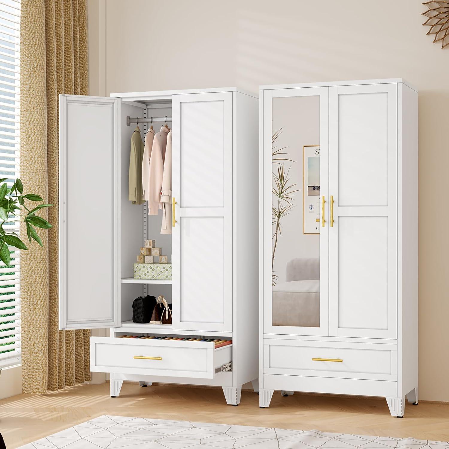 our Take​ on the sturdy Metal Armoire with Mirror ​& Storage