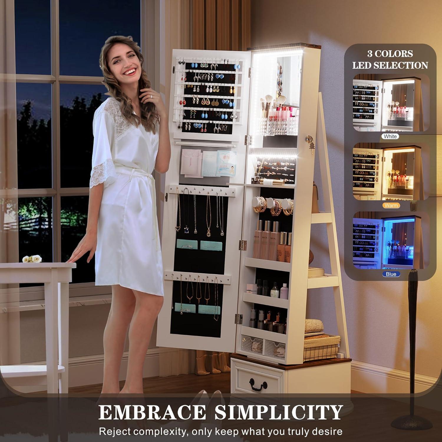 Our Take on the 360° Swivel Jewelry Organizer with Mirror & Lights