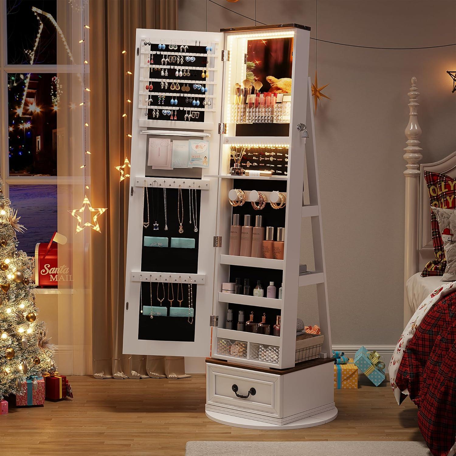 Our Take on the 360° Swivel Jewelry Organizer with Mirror & Lights