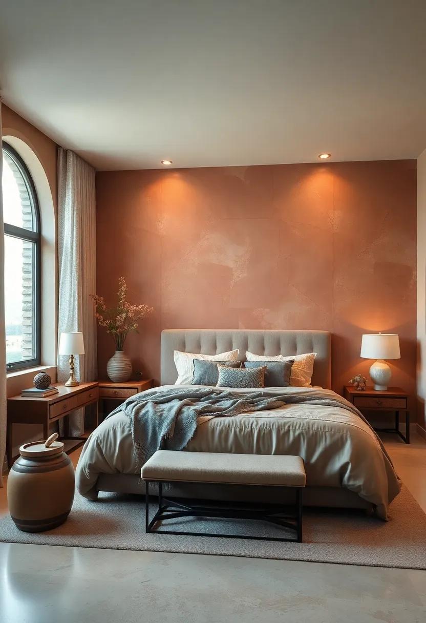 Paint walls in a muted clay color to create an earthy, warm luxe atmosphere that feels both modern and timeless