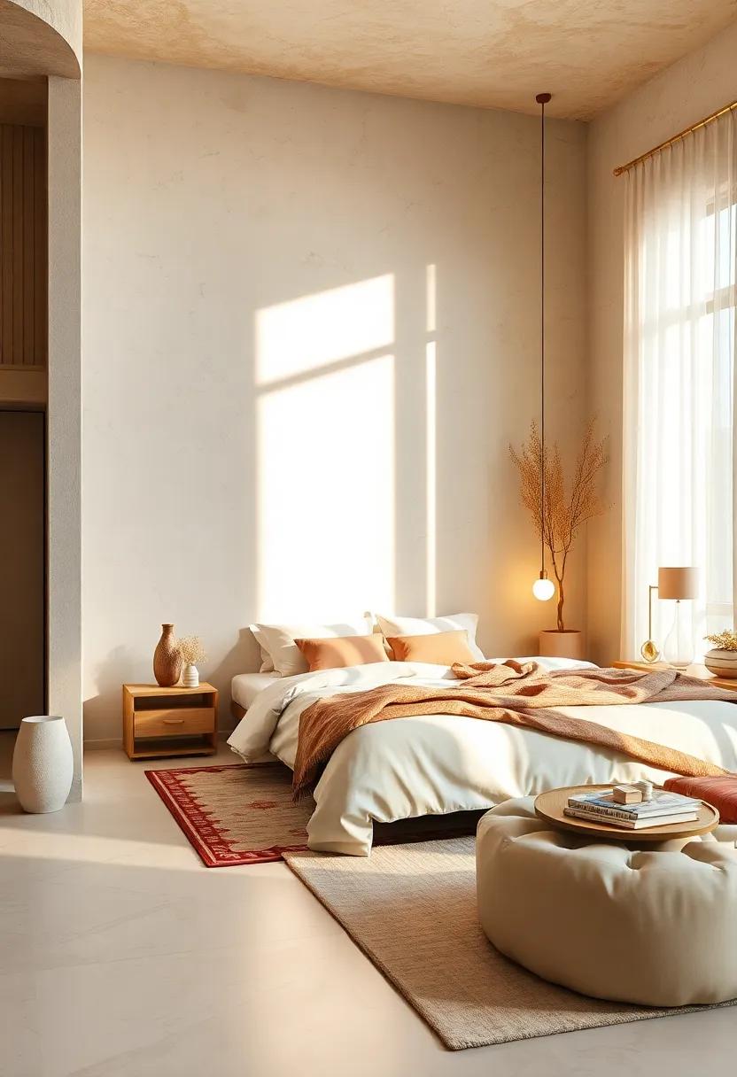 Emphasize natural light with warm cream tones that reflect a soft, radiant glow