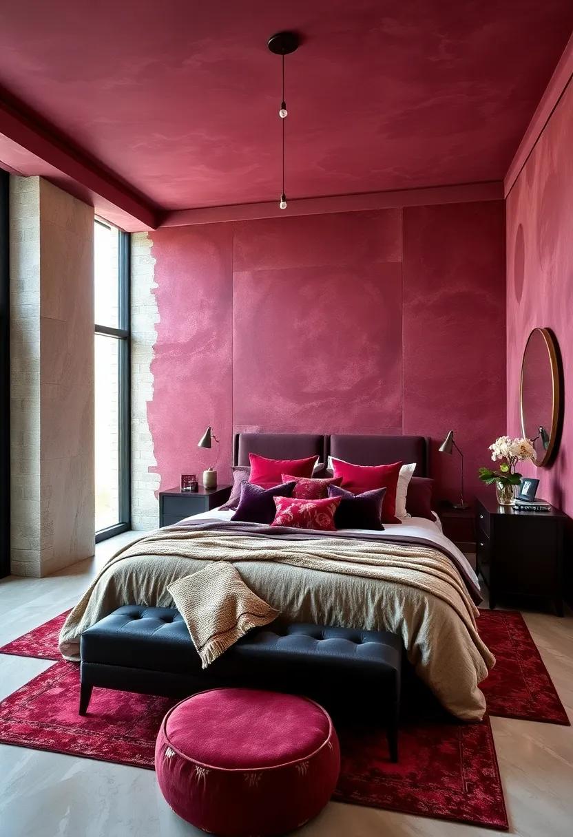 Use rich burgundy hues to instantly boost warmth and a sense of grandeur in your bedroom