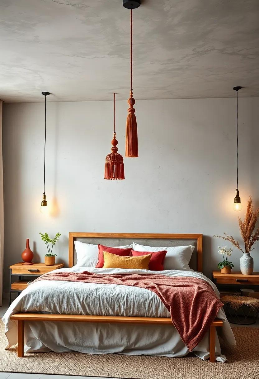 Beaded Tassel Lights: Incorporate whimsical beaded tassel pendants that add color and playful texture above your bed