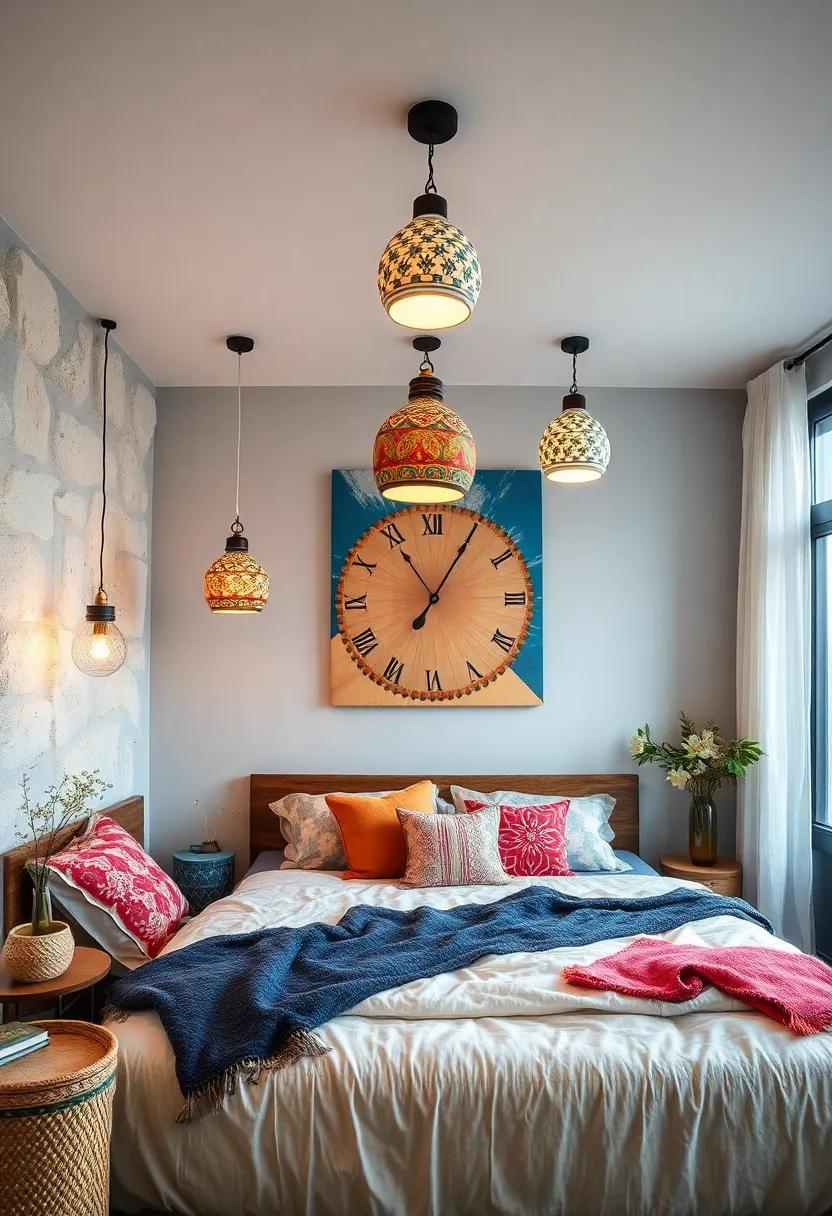 Ceramic Pendant Lamps: Choose hand-painted ceramic lamps for a unique artisan touch that enhances the bohemian charm