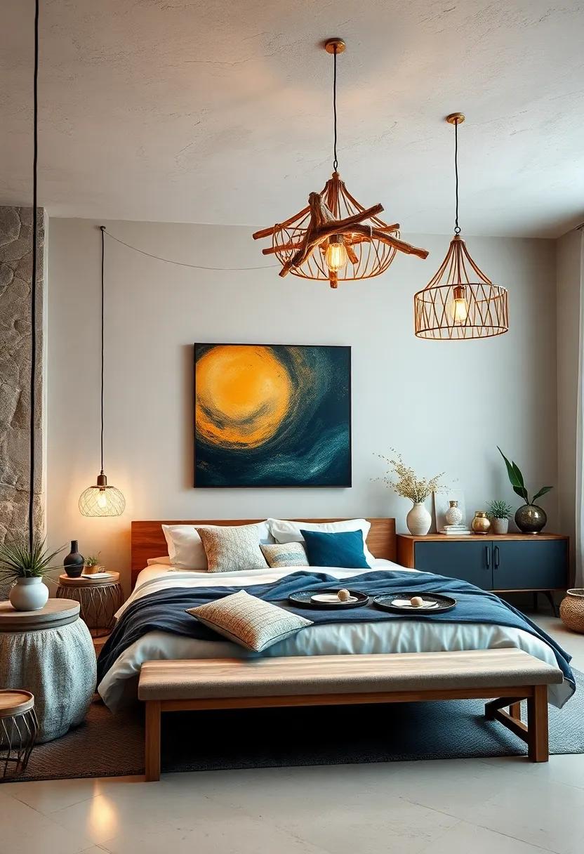 Driftwood Light fixtures: Incorporate driftwood elements into hanging lamps for a seaside-inspired boho retreat