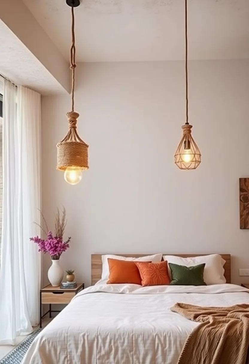 Jute Wrapped Pendants: wrap pendant lights in jute rope to infuse rustic, earthy elements that blend seamlessly into boho décor