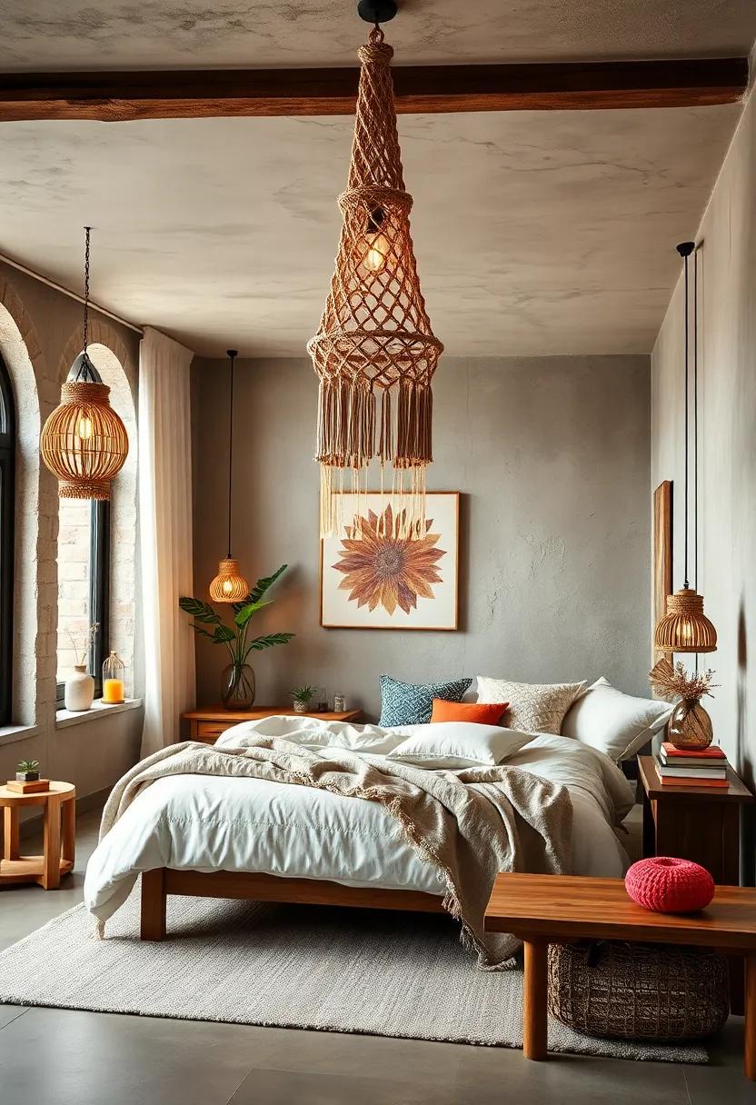 Macrame Hanging Lights: Embrace the boho vibe with handcrafted macrame light fixtures that add texture and warmth to your bedroom