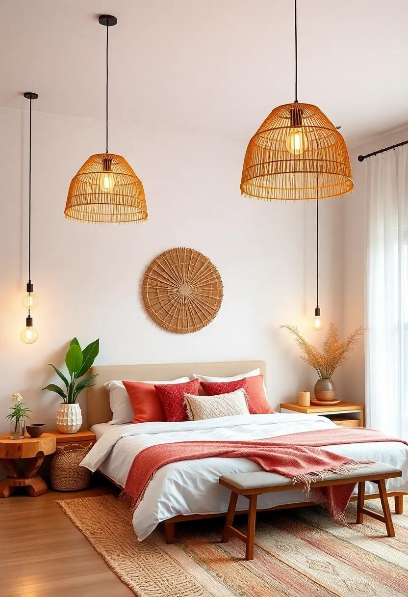 Woven Palm Leaf Lampshades: Feature palm leaf shades to channel tropical boho spirit and provide natural texture