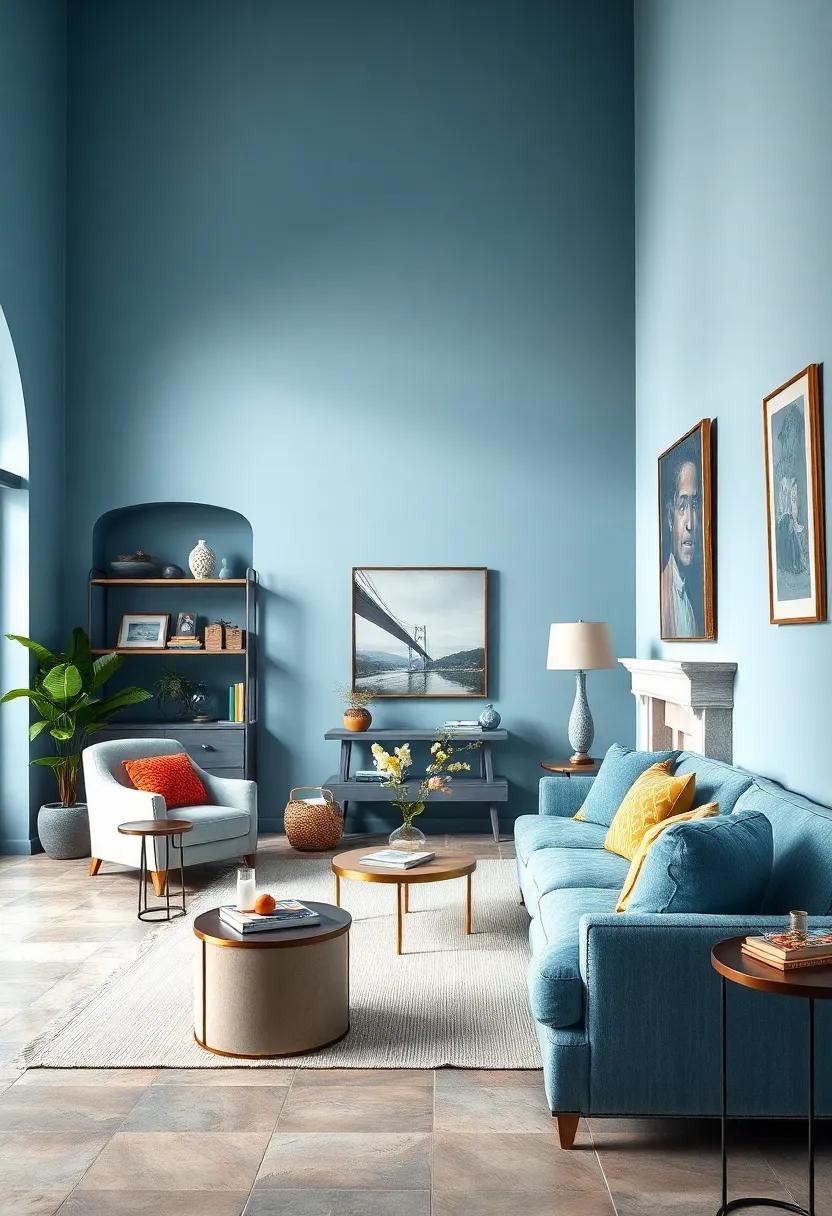 Combine soft pastel blue walls with antique brass accents for subtle elegance and warmth