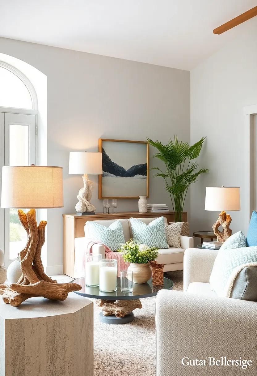 Beachy Driftwood Table Lamps: combine driftwood bases with soft, sandy lampshades for cozy coastal lighting
