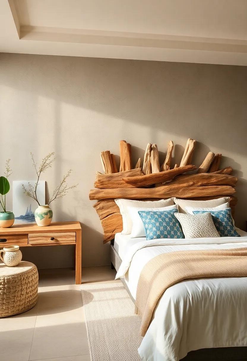 Coastal Driftwood Headboards: assemble a rustic headboard using driftwood planks to bring the beach directly into your bedroom