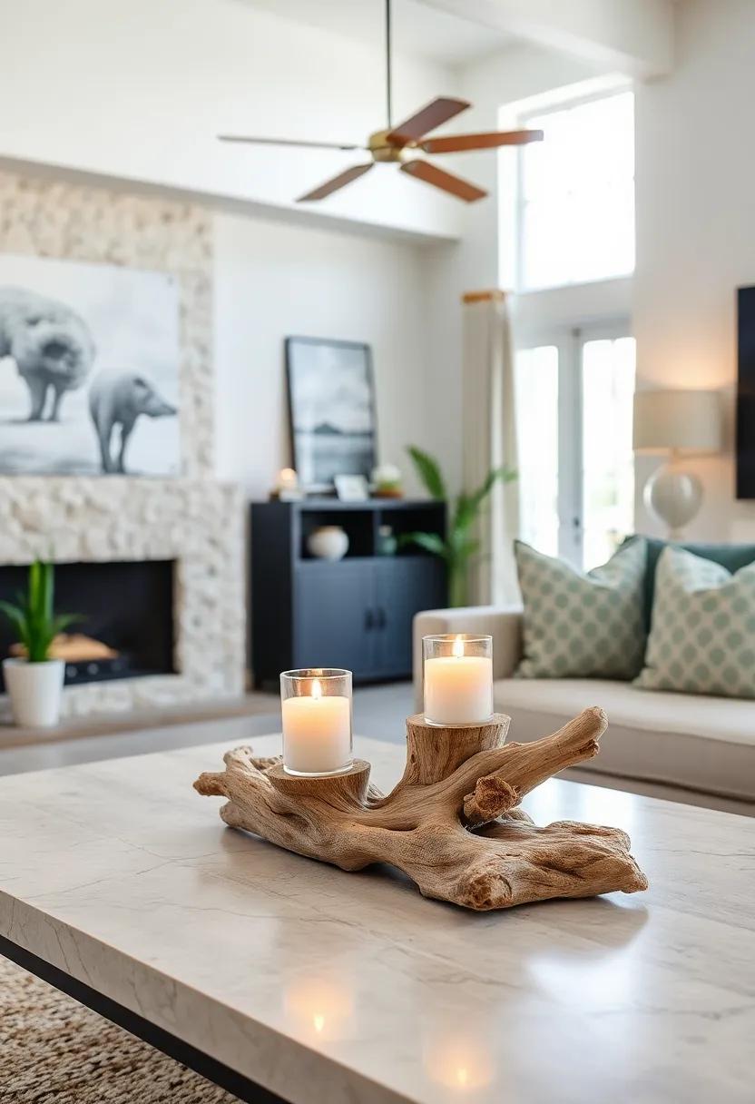 Driftwood Candle Holders: Craft simple candle holders from driftwood to create a warm, coastal ambiance for your living space