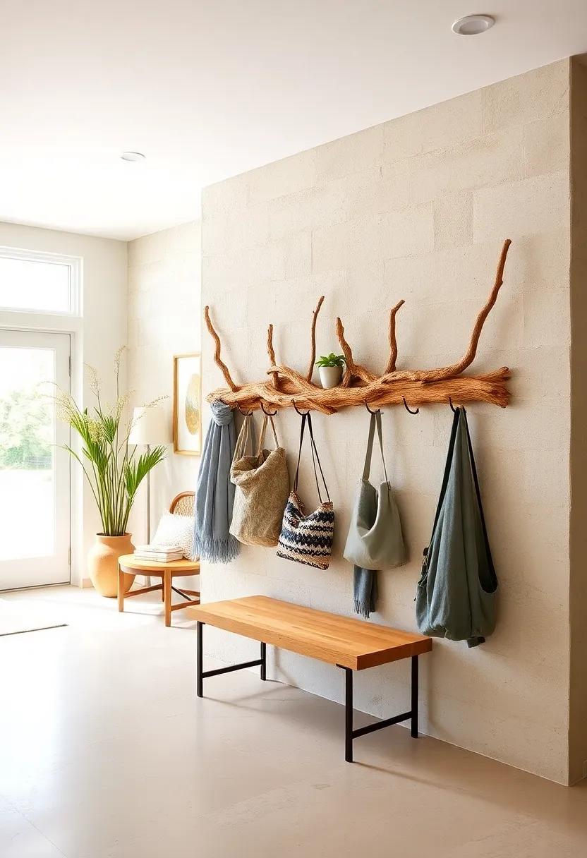 Driftwood Coat Racks: Fashion a unique coat rack from sturdy driftwood branches to welcome guests with beachy charm