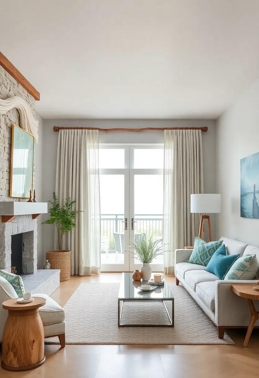 Driftwood Curtain Rods: Replace traditional curtain rods with driftwood poles to subtly infuse seaside warmth into your decor