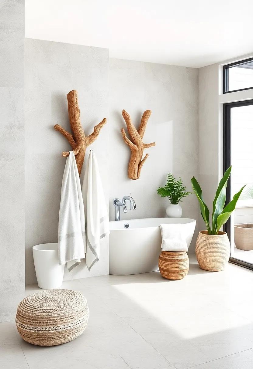 Driftwood Wall Hooks for Towels: Ideal for bathrooms or poolsides, these hooks bring a hint of the shore to your functional spaces