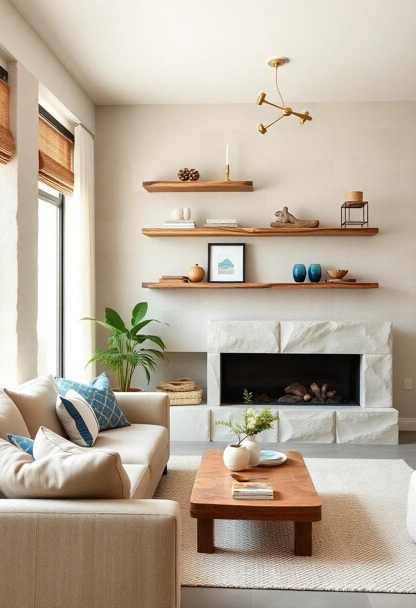 Seaside Driftwood shelves: Build minimalist floating shelves from driftwood for a functional yet stylish coastal touch