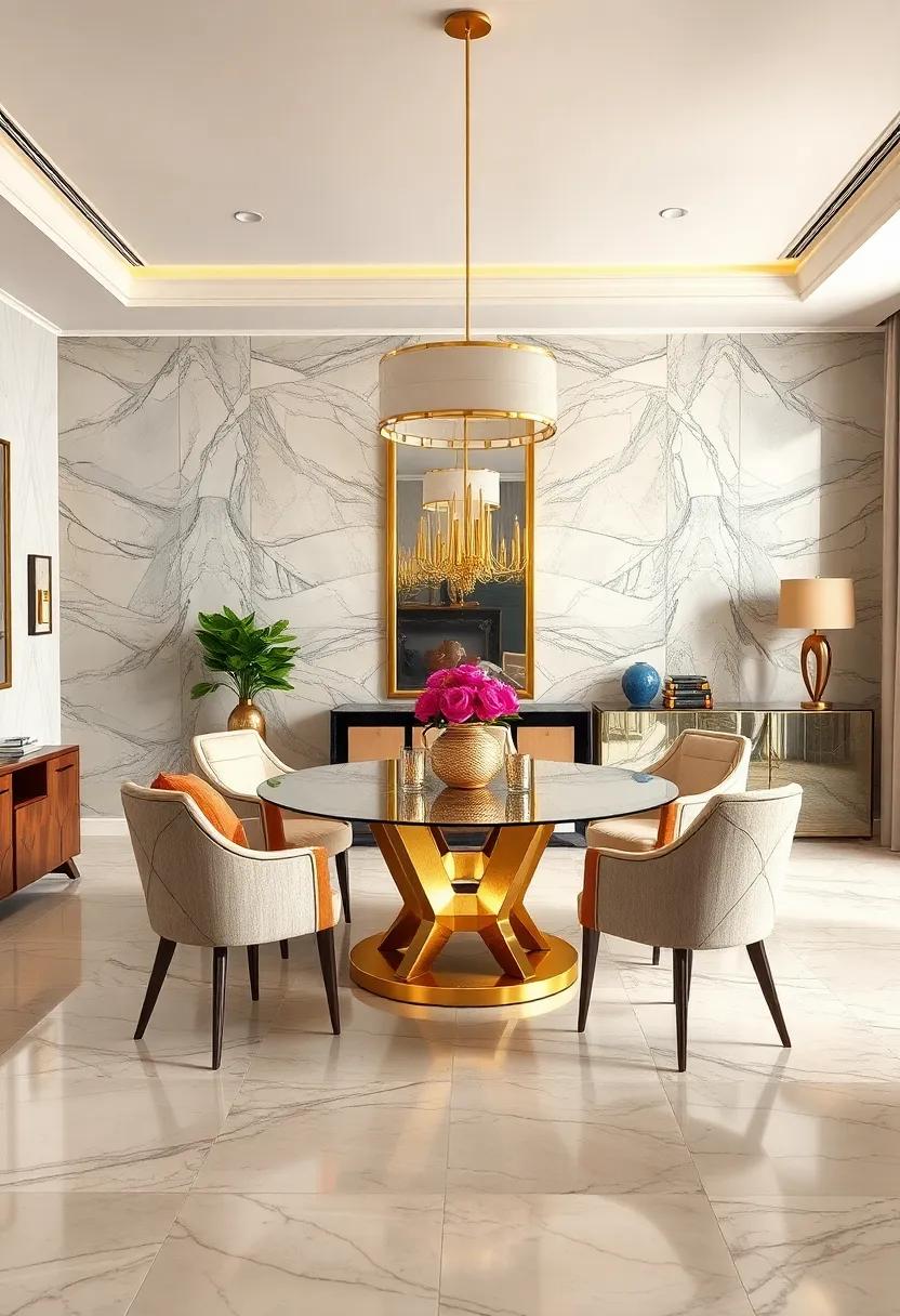 Art Deco Elegance with Mirrored Surfaces and Geometric Chair Designs