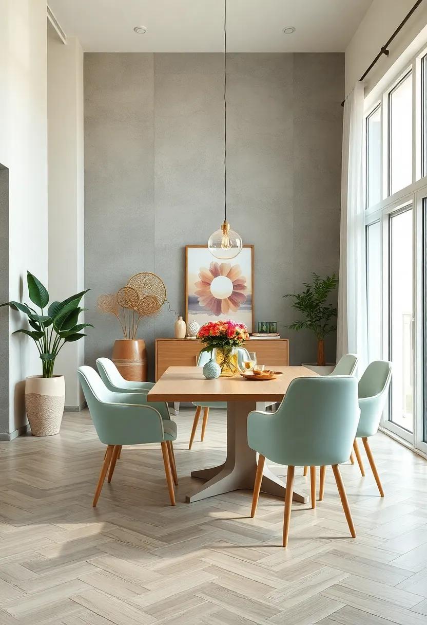 Bright and Airy Arrangement with Pastel Chairs and Light Wood Table