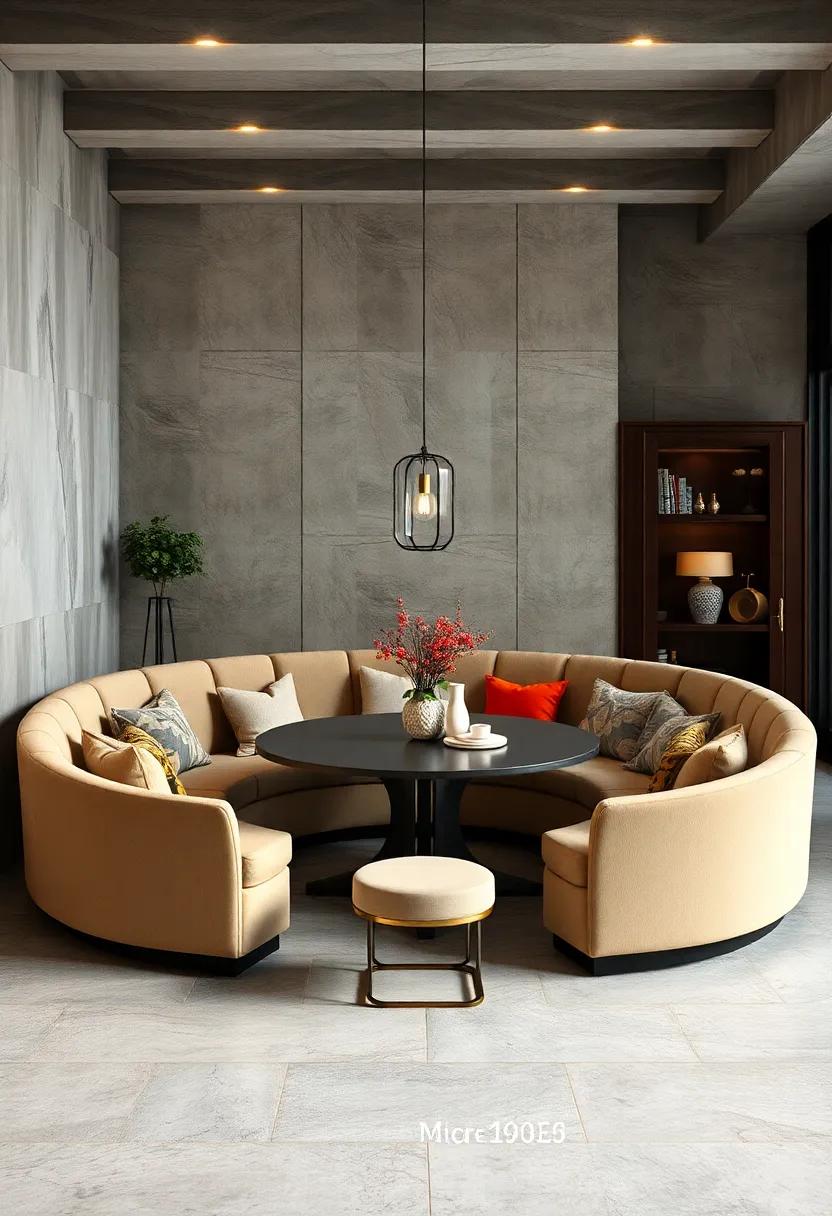 Circular Banquette Seating Wrapped Around a Central Dining Table