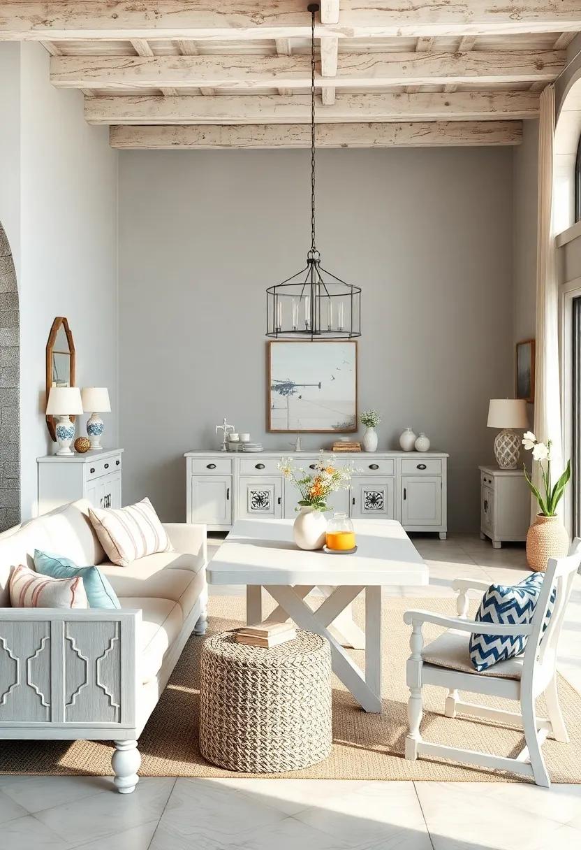 Coastal Inspired Setting with Whitewashed Furniture and Nautical Accessories