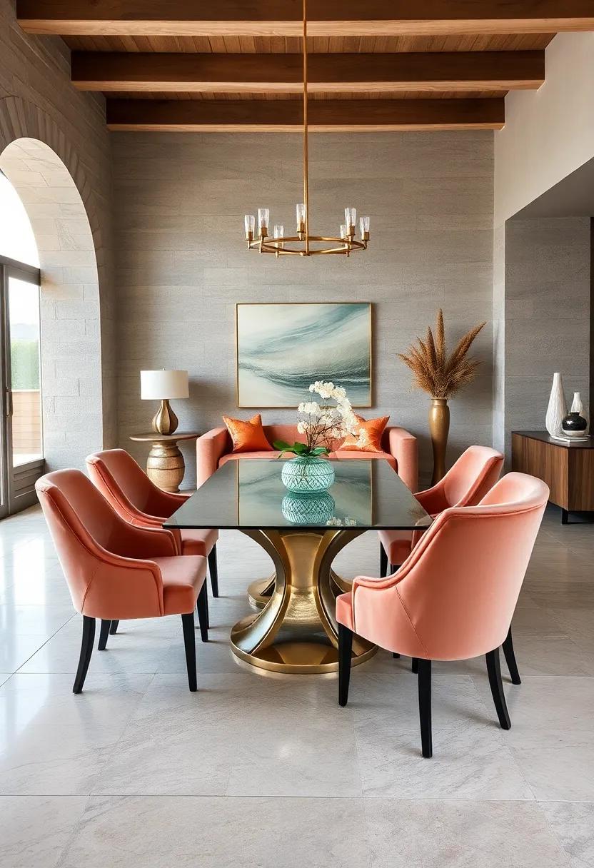 Glass Top Table Surrounded by Velvet chairs for a Luxurious Vibe