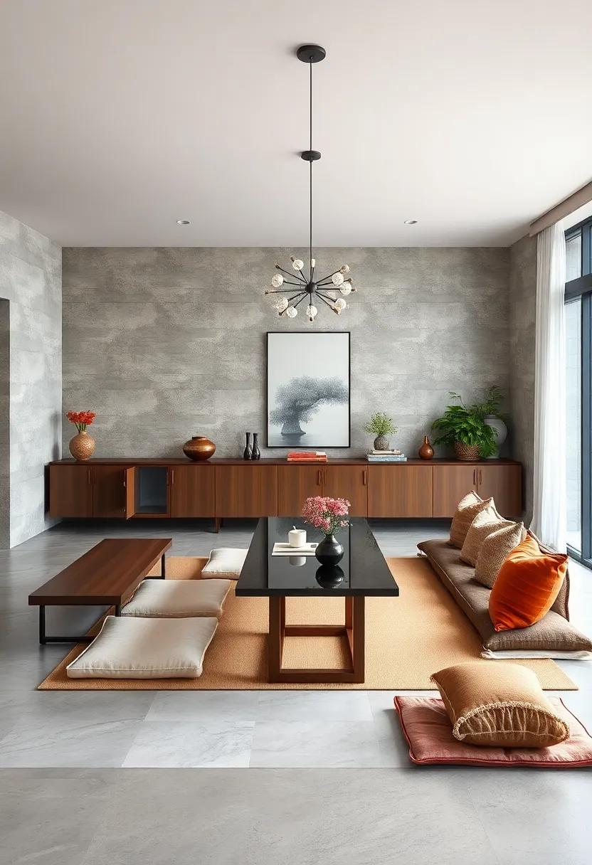 Japanese Minimalism with Low Tables and Floor Cushions for Zen dining