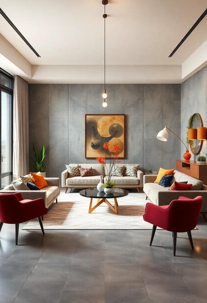 Mid-Century Modern Ensemble with Tapered Legs and Statement Lighting