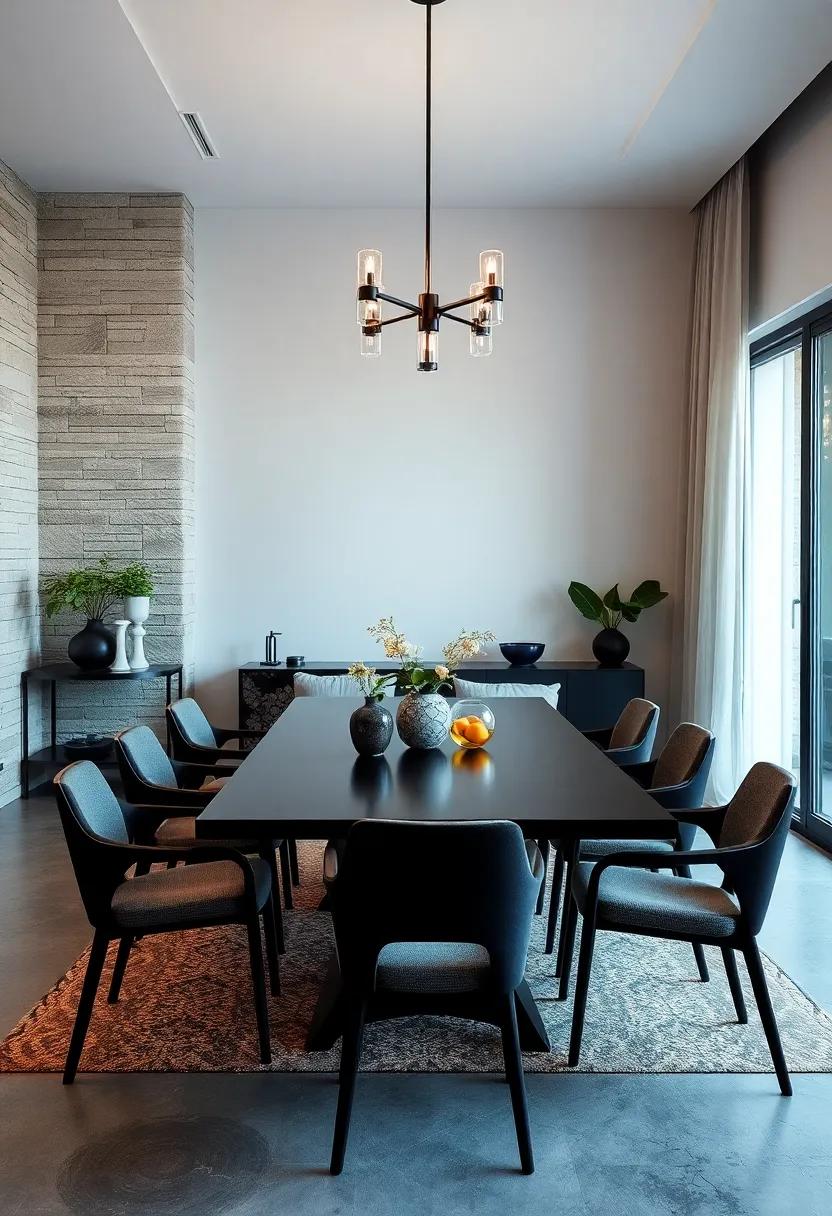 Monochromatic Palette Using Black Dining Table and Chairs for Chic Sophistication