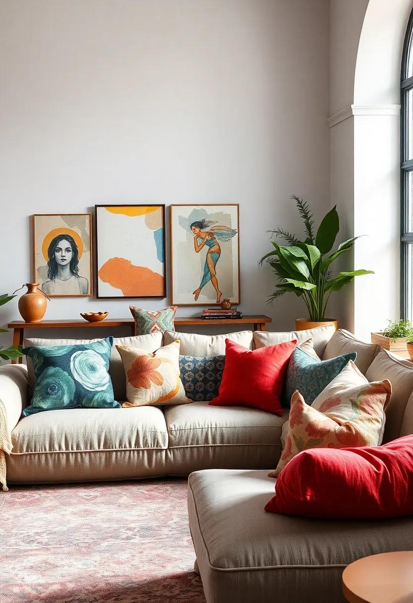 Artistic Expression: Incorporate pillows featuring hand-painted designs, abstract prints, and unique brushstrokes for a gallery vibe