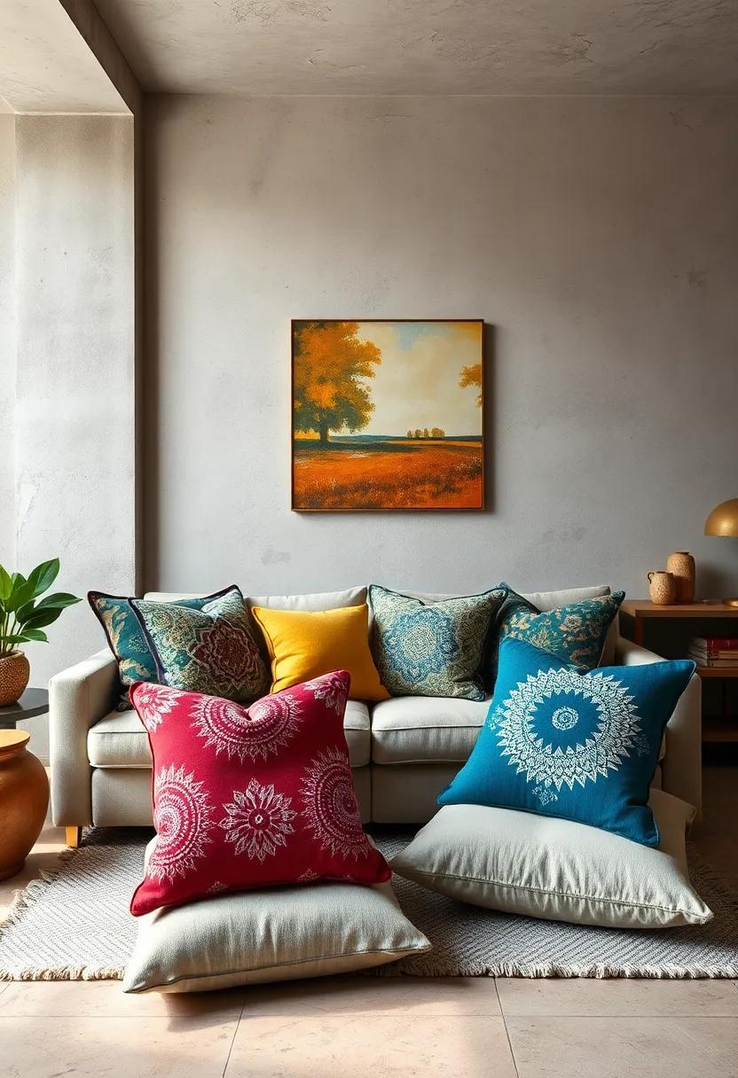 Artistic contrast: Mix bold colors and conflicting patterns on pillows to create dynamic tension and visual interest