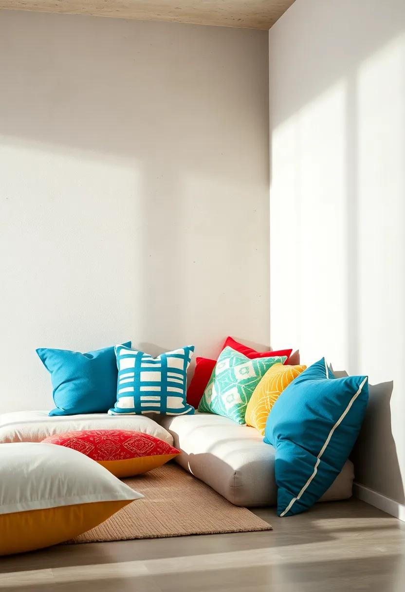 Eclectic Kids' Corner: Combine fun, mismatched pillows in bright colors and playful patterns that inspire creativity and comfort