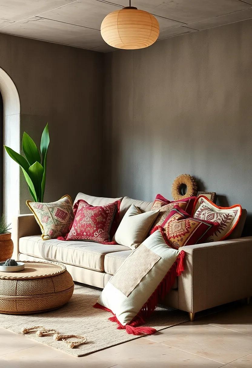 Global Nomad: Blend tribal prints, tassels, and fringes on pillows to embody a wanderlust-inspired, eclectic aesthetic