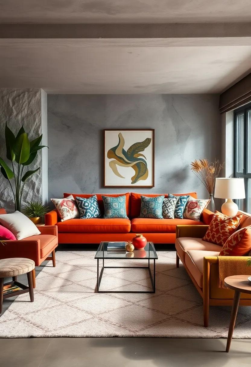 Mid-Century Modern: mix graphic prints and retro color palettes to complement clean lines and vintage furniture
