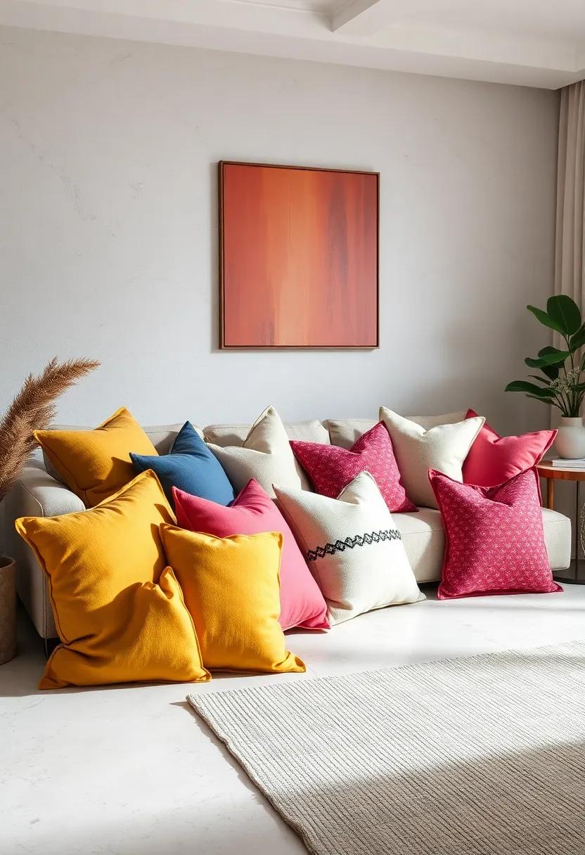 Minimalist Pop: Contrast sleek, solid-colored pillows with one or two bold, patterned accents to maintain simplicity with a spark