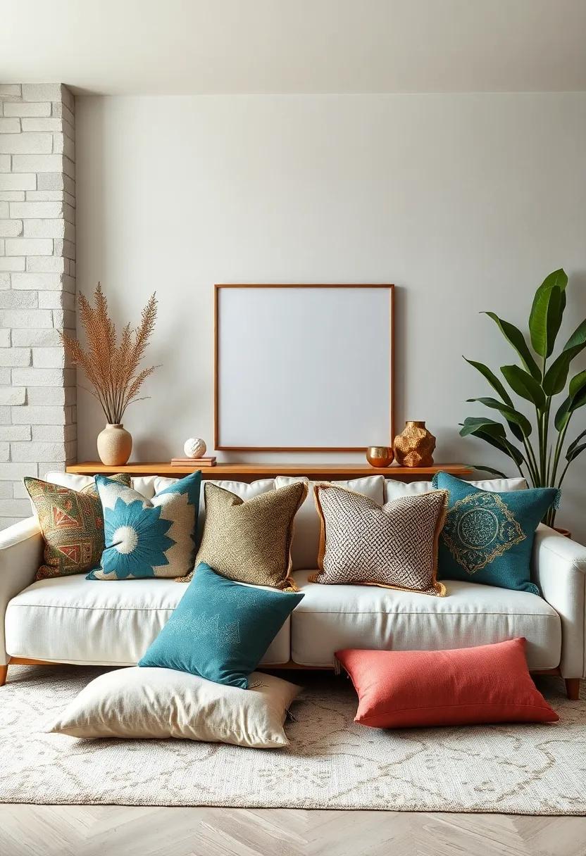 Modern Metallics: Integrate pillows with metallic threads and geometric designs to bring a hint of glamour and edge