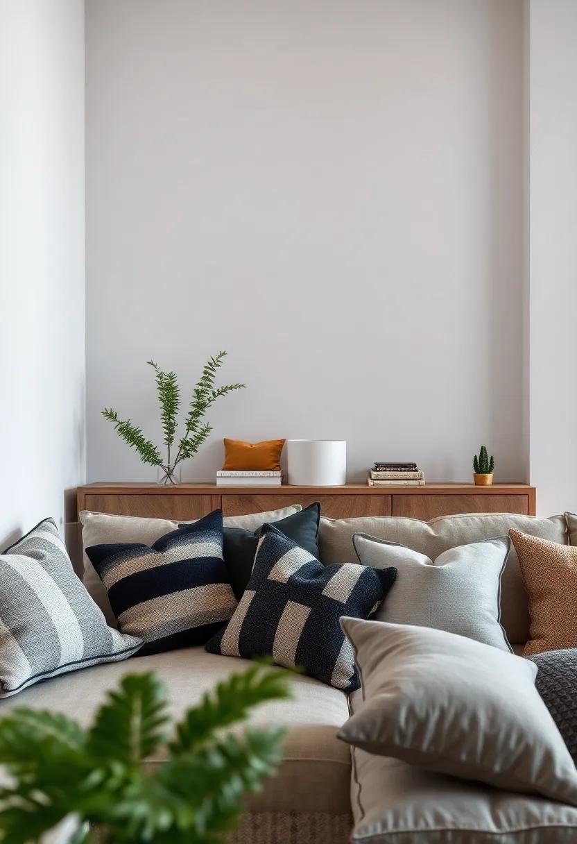 Monochrome Mix: Experiment with black, white, and various shades of gray pillows in different textures for a sleek, contemporary style