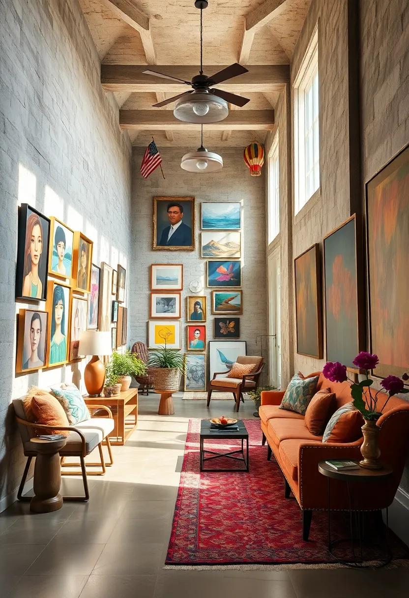 A sunlit hallway transformed into an ⁢evolving art corridor showcasing⁤ rotating works from local artists