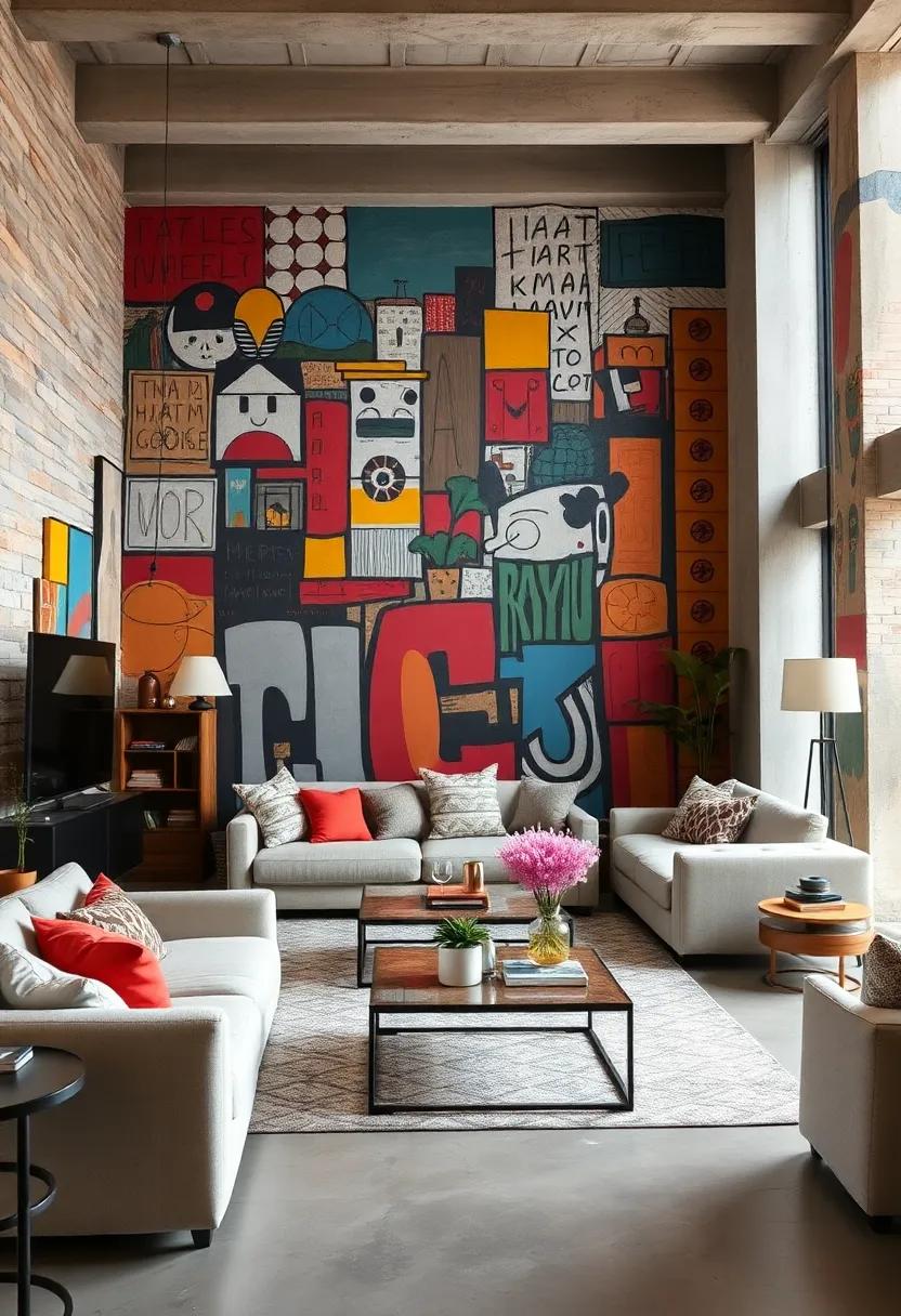 An urban loft filled with street​ art-inspired murals, resulting in a bold statement that‌ energizes the entire living​ space