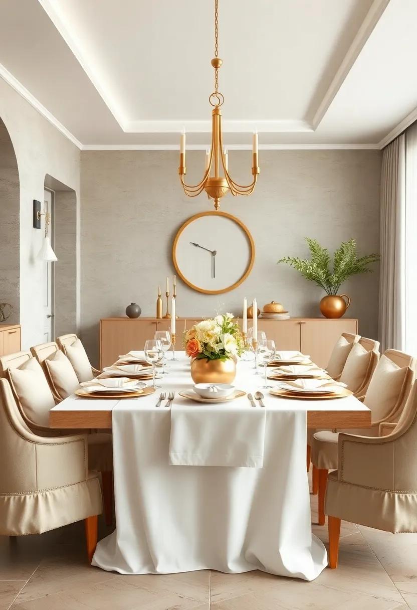 Classic White and Gold Table Setting with Crisp Linens and Metallic Accents