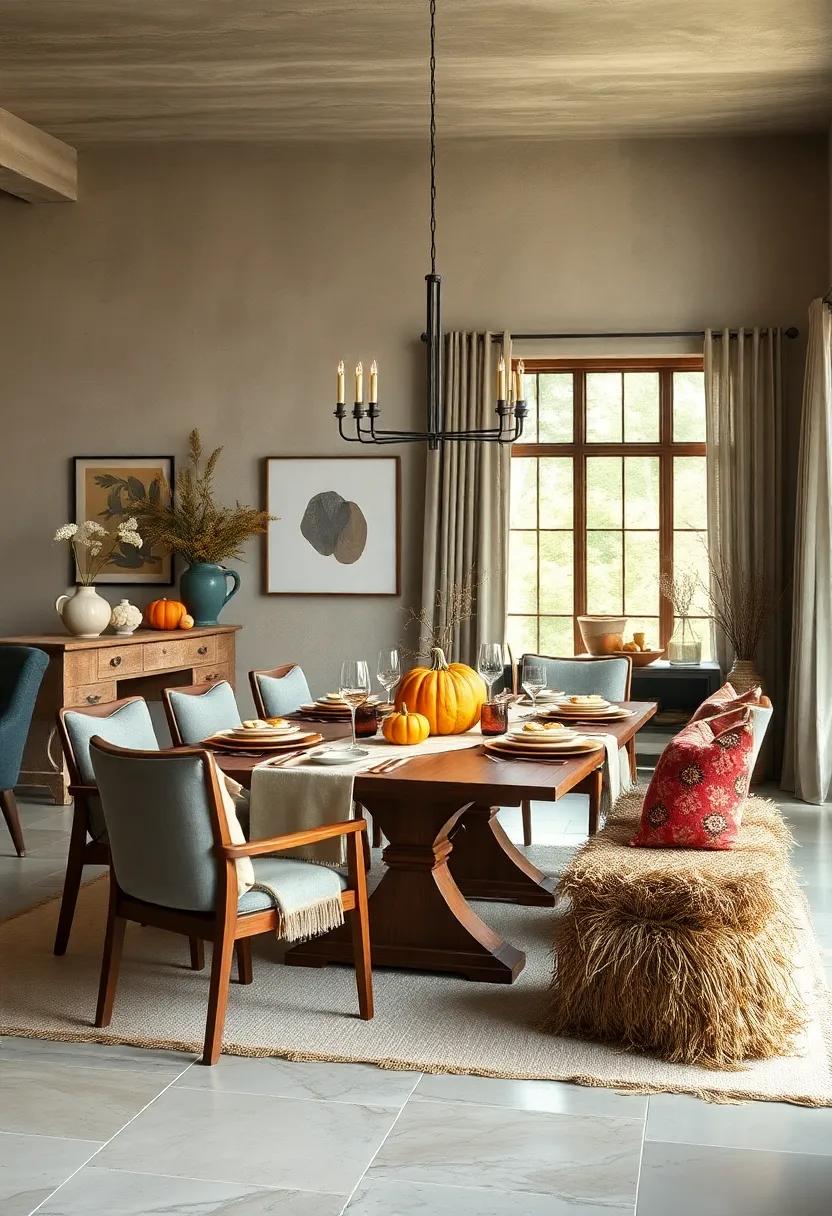 Harvest-Inspired Setup Featuring Pumpkin Centerpieces and Hay Bale Seating