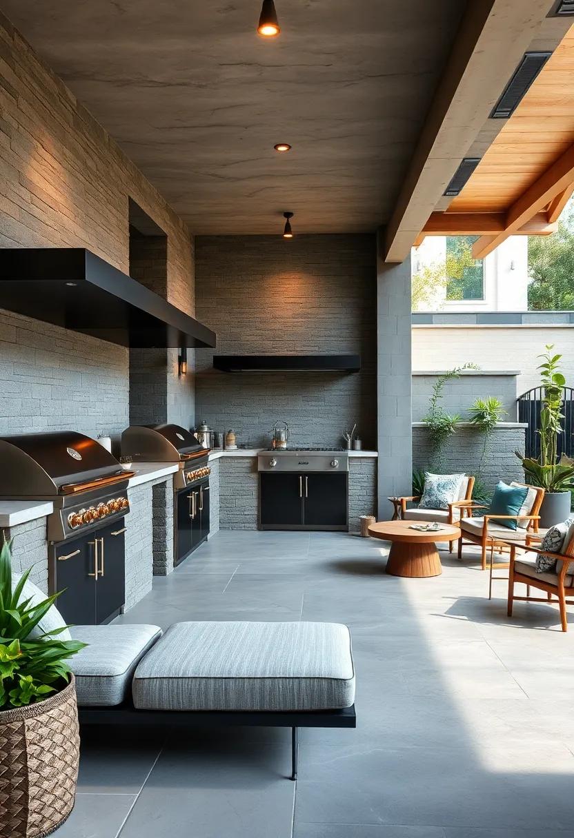 Charcoal grills with ‌bronze trims blend seamlessly into ⁤a luxury outdoor cooking and entertaining area