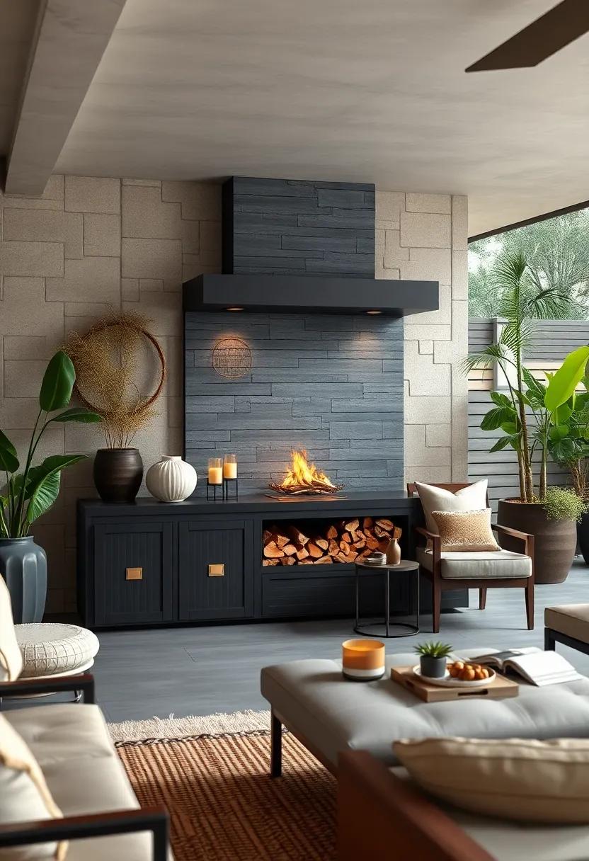 A ⁣charcoal firewood ⁣storage unit ‌with bronze ⁢accents ⁤enhances‍ rustic charm while maintaining polished style