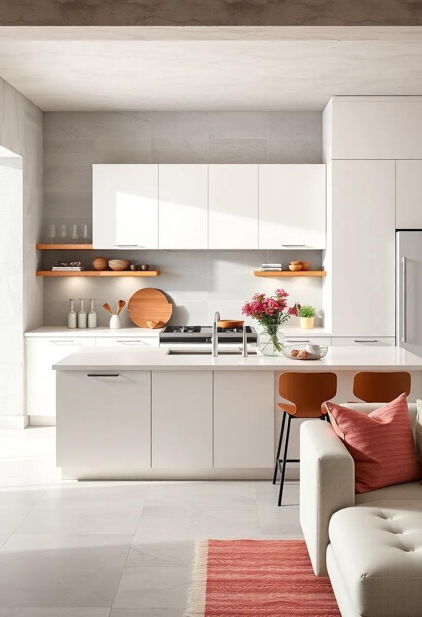 Embrace Minimalism with Sleek white cabinets and⁤ Integrated‌ Handles