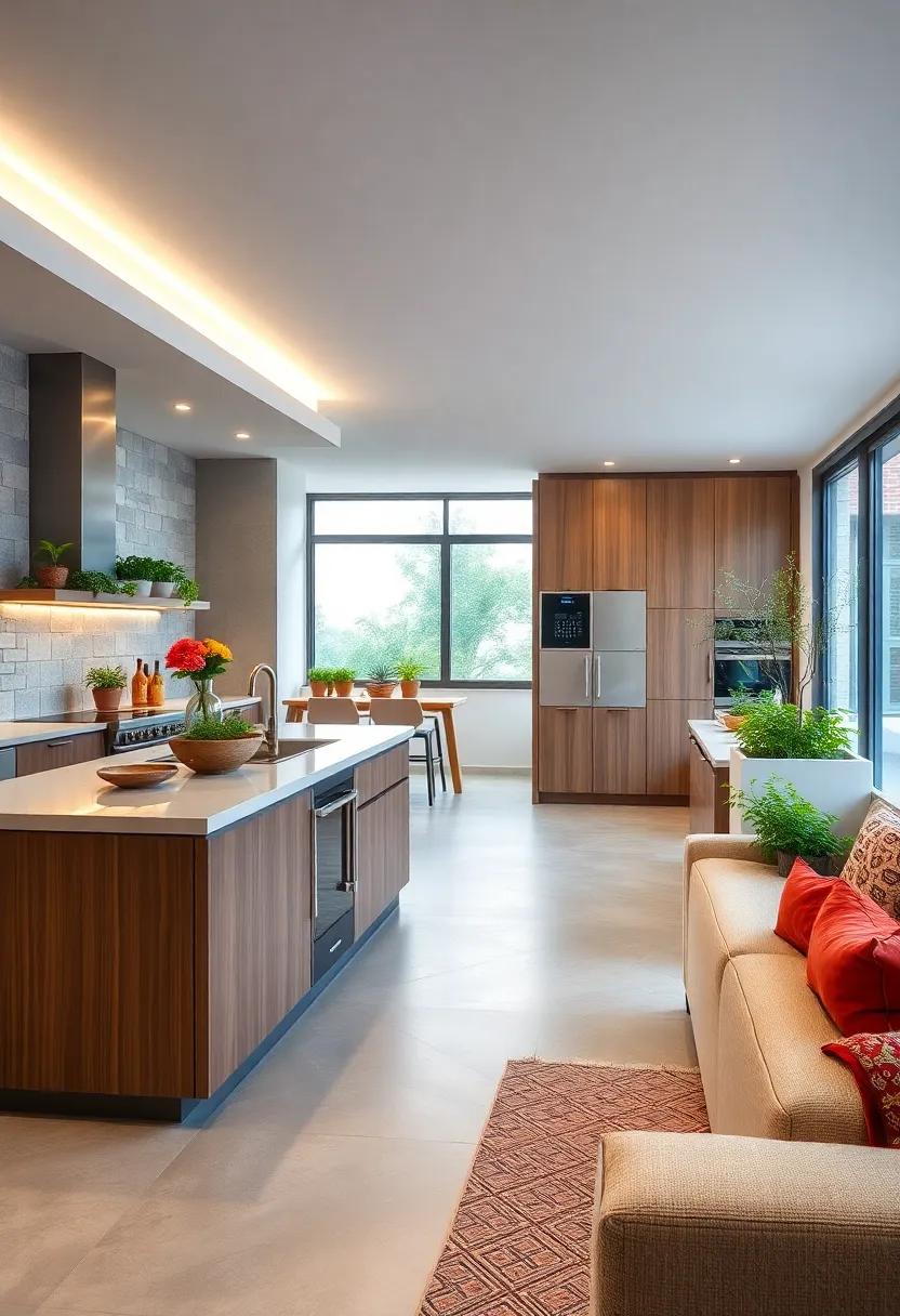 Tech-Enhanced Gardening Stations: Build in smart herb gardens adjacent to the cooking area, enhancing freshness and decor