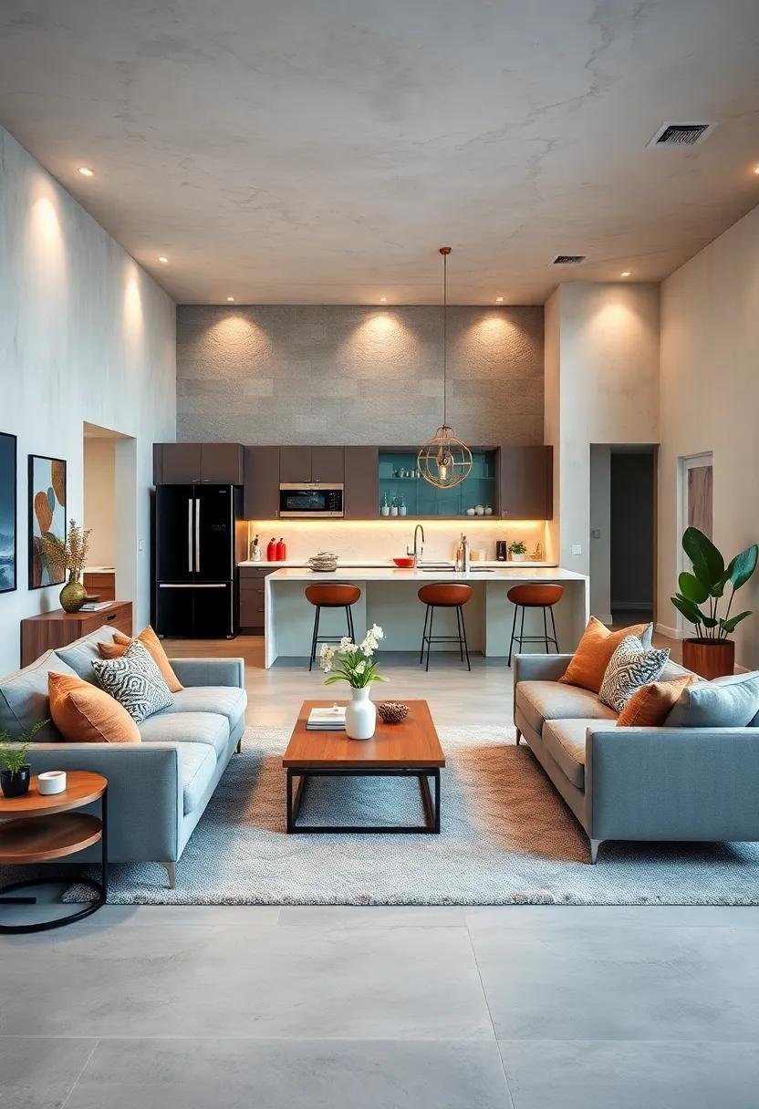 Soundproofing Elements: Integrate noise-dampening materials around kitchen appliances to maintain peace in the open space