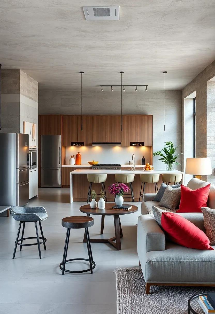 dual-Purpose Seating: Select stools and chairs that can be used both for kitchen meals and living room relaxation