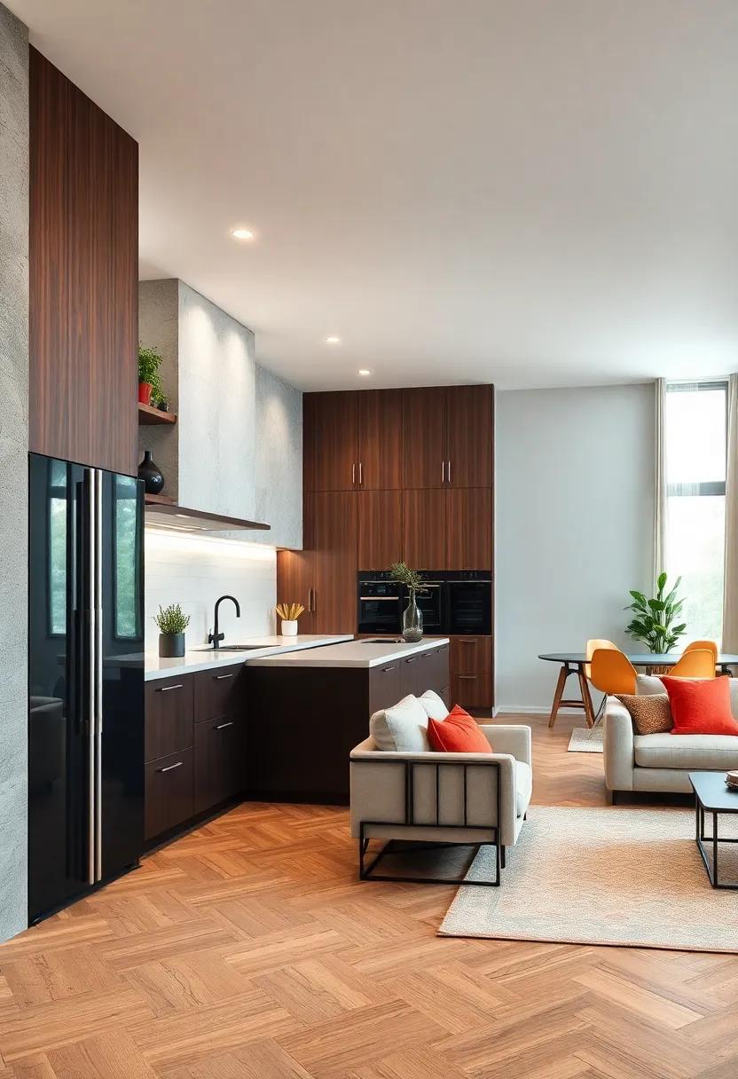 Vertical Storage Walls: Use floor-to-ceiling storage to maximize space without crowding the open concept room