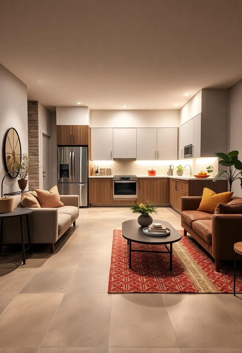 under-Cabinet lighting: Use directional lighting beneath cabinets to highlight appliances while setting ambient mood