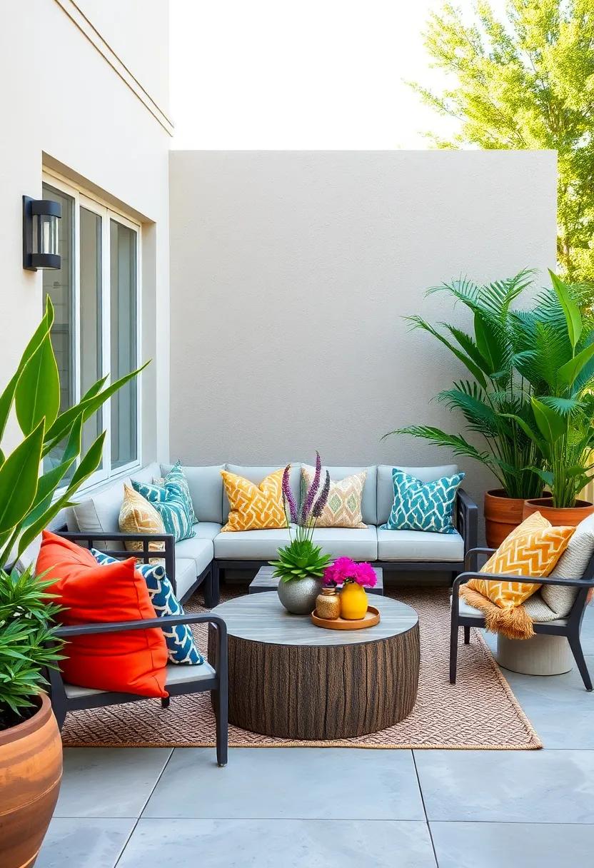 Geometric ​Glory: Incorporate geometric patterns for a modern, stylish patio centerpiece