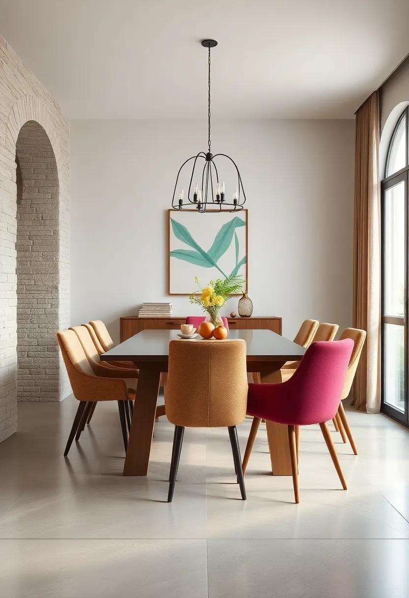 Introduce a bold statement chair at the head of the table to anchor the look